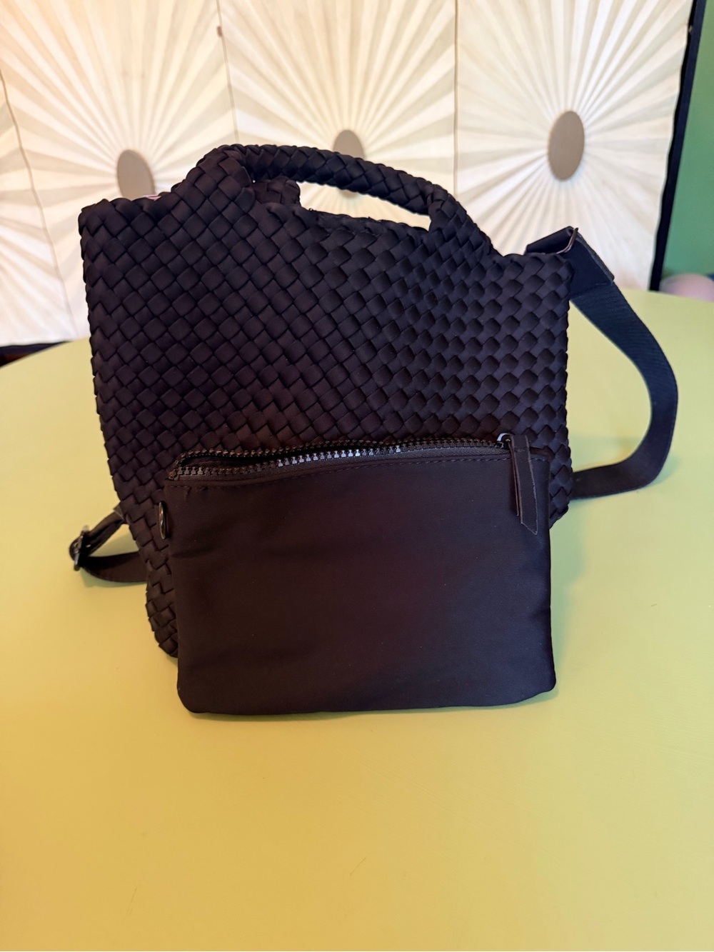 Madison West Black Woven Crossbody Backpack